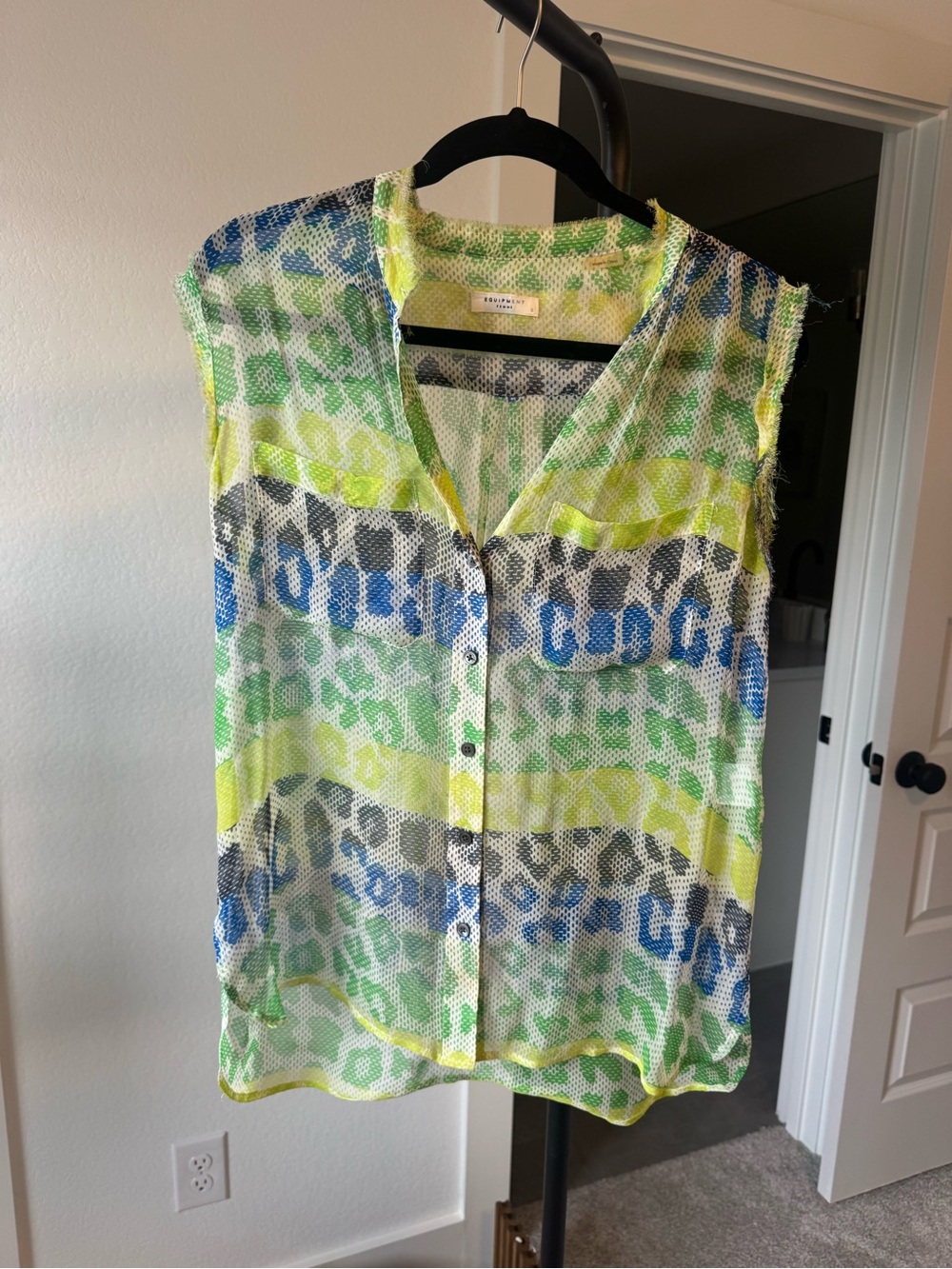 Equipment Printed Sheer Button-Front Shell Top - Multicolor